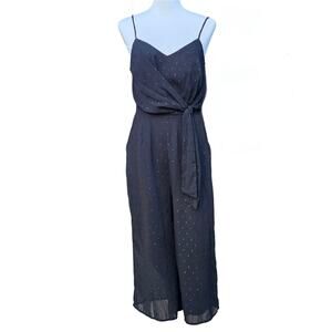 Everly Black Chiffon Wide Leg Jumpsuit Sparkle Polka Dot Wrap Side Tie Size S